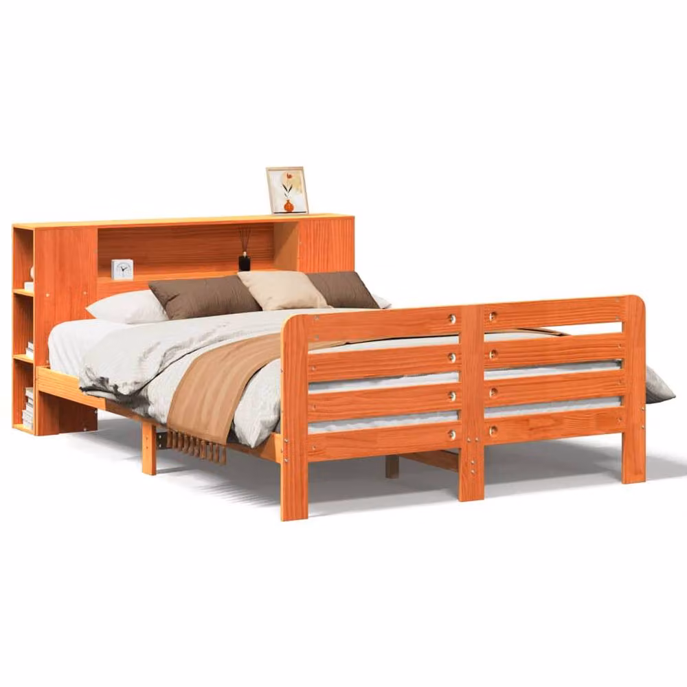 Berkfield Home Solid Pine Double Bed Frame in Waxed Brown, W/D/H: 140 x 190 x 82 cm – 3