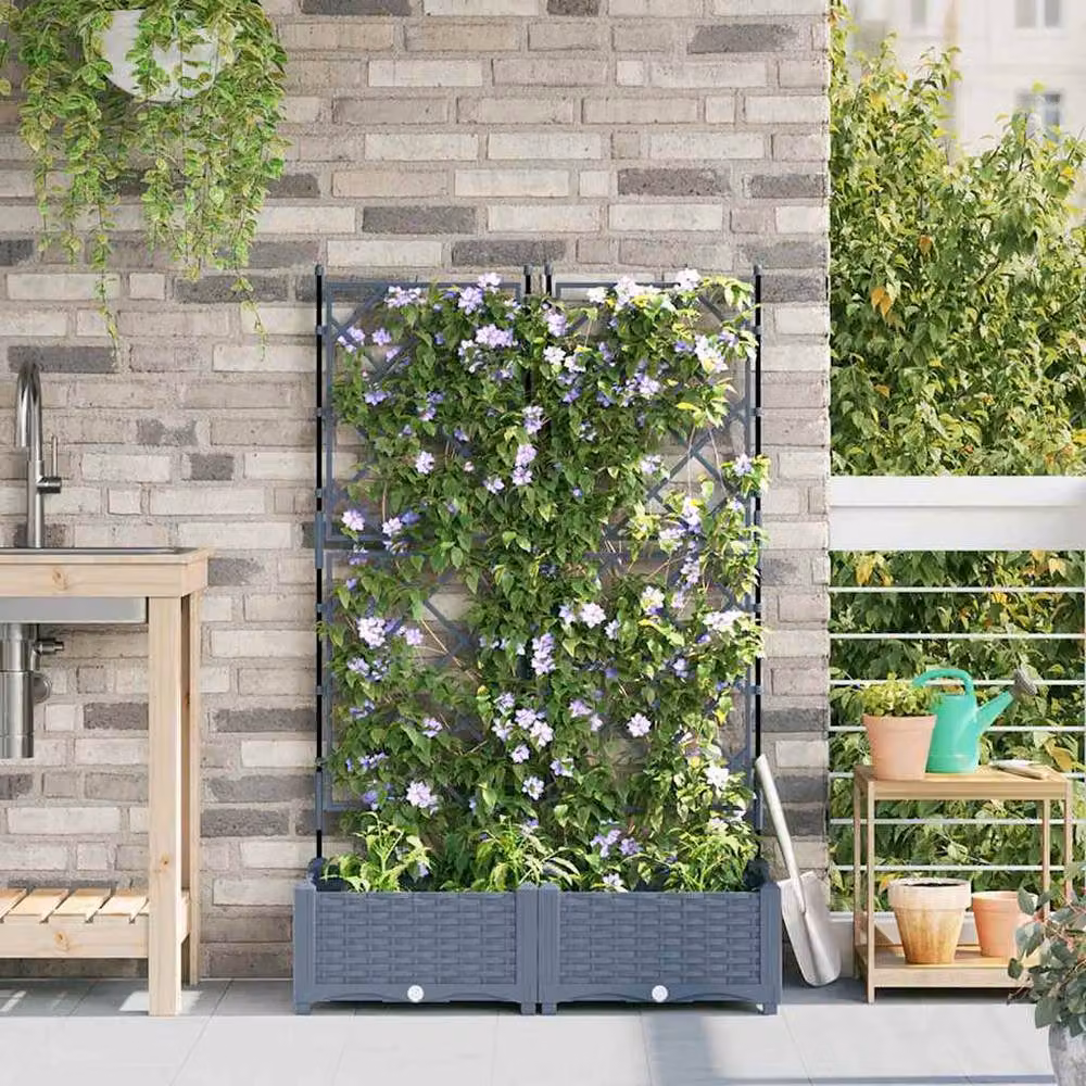 Berkfield Home Garden Planter with Trellis, 2 Piece Set, Grey, W: 80 cm, D: 40 cm, H: 125.5 cm – 2