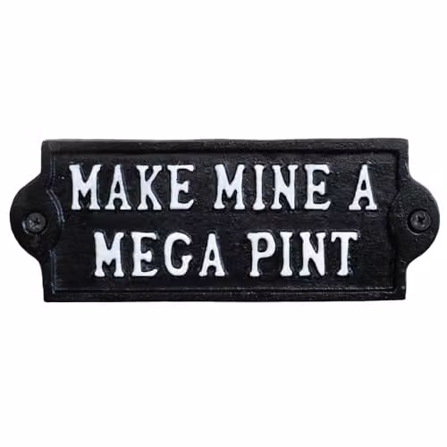 Gifts Direct 2 U Make Mine A Mega Pint Metal Wall Plaque, Black, W/H: 17 x 7 cm
