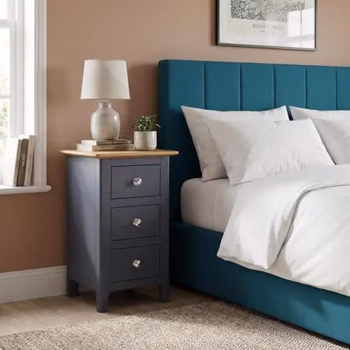 FWStyle Graphite Blue 3 Drawer Bedside Table with Oak Top W/D/H: 58 x 34 x 35 cm – 4