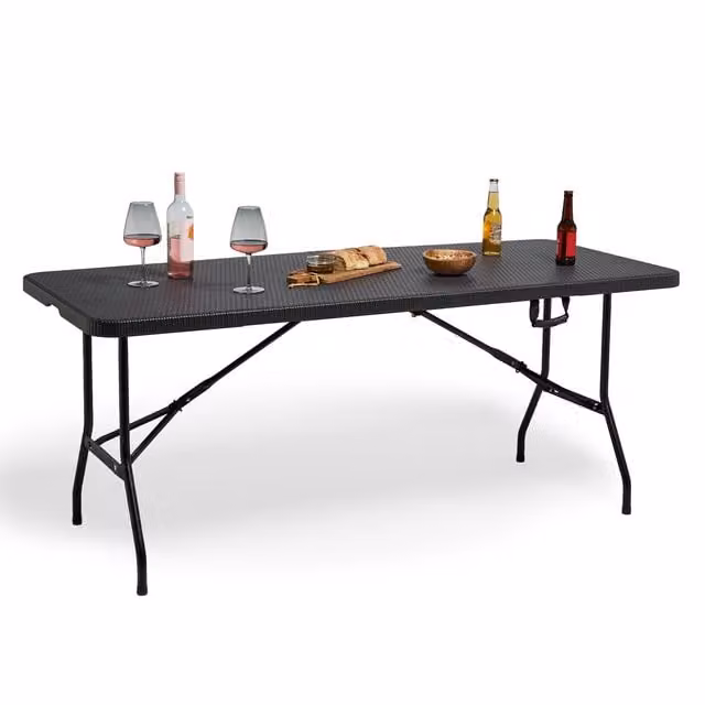 VonHaus Rattan Design Folding Garden Dining Table in Black and Grey, W/D/H: 180 x 74 x 74 cm – 1