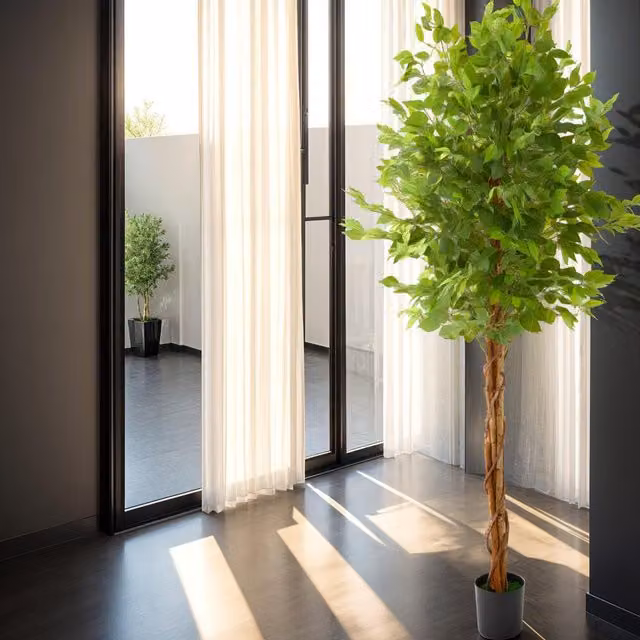 Tectake Lifelike Artificial Ficus Tree, Green, Height: 180 cm