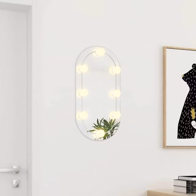 Berkfield Home Oval Glass Mirror with LED Lights, Silver, W: 60 cm, H: 30 cm, D: 30 cm – 1