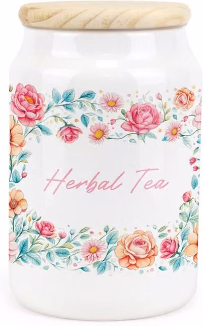 Purely Home Floral Pink and White Ceramic Herbal Tea Storage Canister