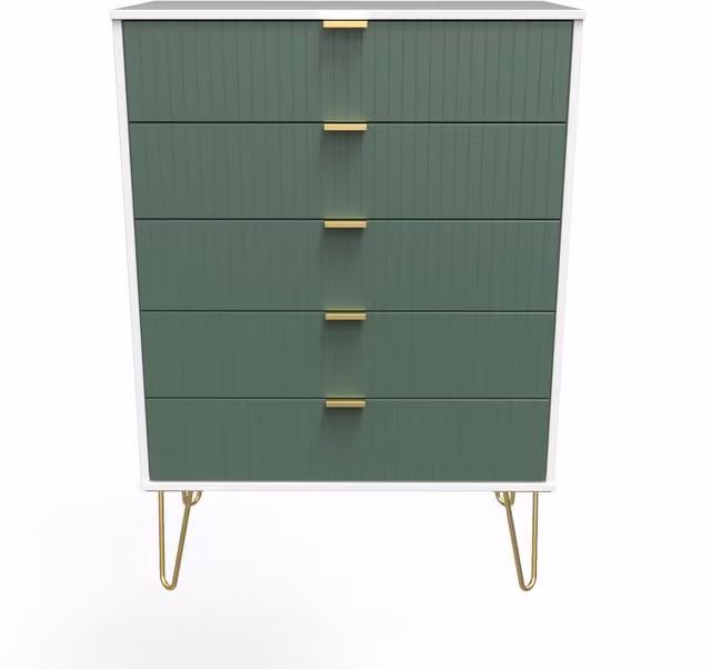 Ready Assembled 2 U Bexley 5 Drawer Chest in Green and Gold – 1