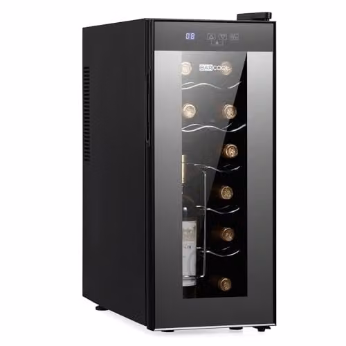 Subcold Barcool VINO12 Countertop Slim Wine Cooler Fridge, Black, 12 Bottle Capacity, Thermoelectric with LED Interior Light and Glass Door, W/D/H: 33.0 x 25.8 x 50.5 cm – 1