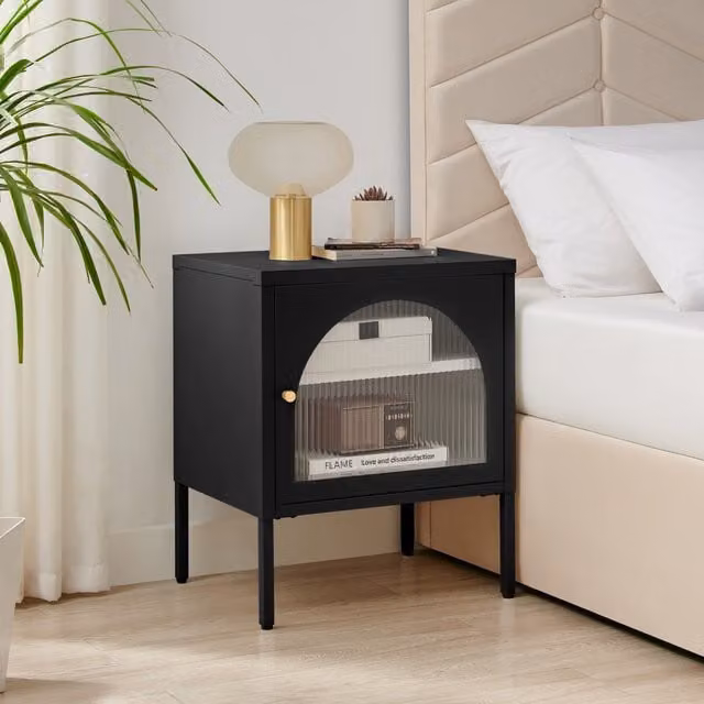 FurnitureboxUK Urbi Industrial Metal and Glass Bedroom Cabinet in Black and Gold