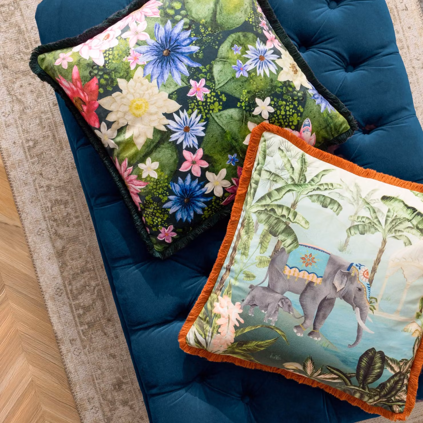 Paoletti Marjoelle Multicolour Floral Printed Velvet Square Cushion, W/D/H: 50 x 50 x 50 cm – 5