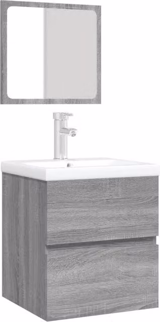 Berkfield Home Modern Wall Mounted Bathroom Vanity Unit and Mirror Cabinet in Grey Sonoma, W/D/H: 45.0 x 38.5 x 41.0 cm