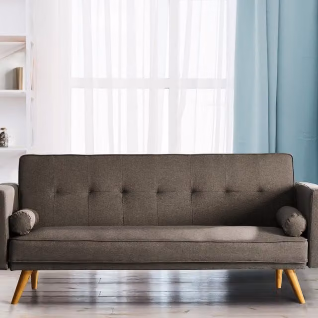 Comfy Living Modern Click Clack Sofa Bed in Brown Fabric