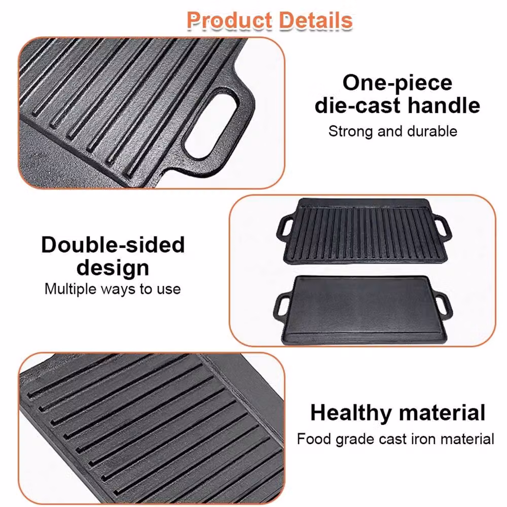 Nordara Non Stick Cast Iron Griddle Pan Skillet in Black, W: 40 cm, D: 50 cm – 4