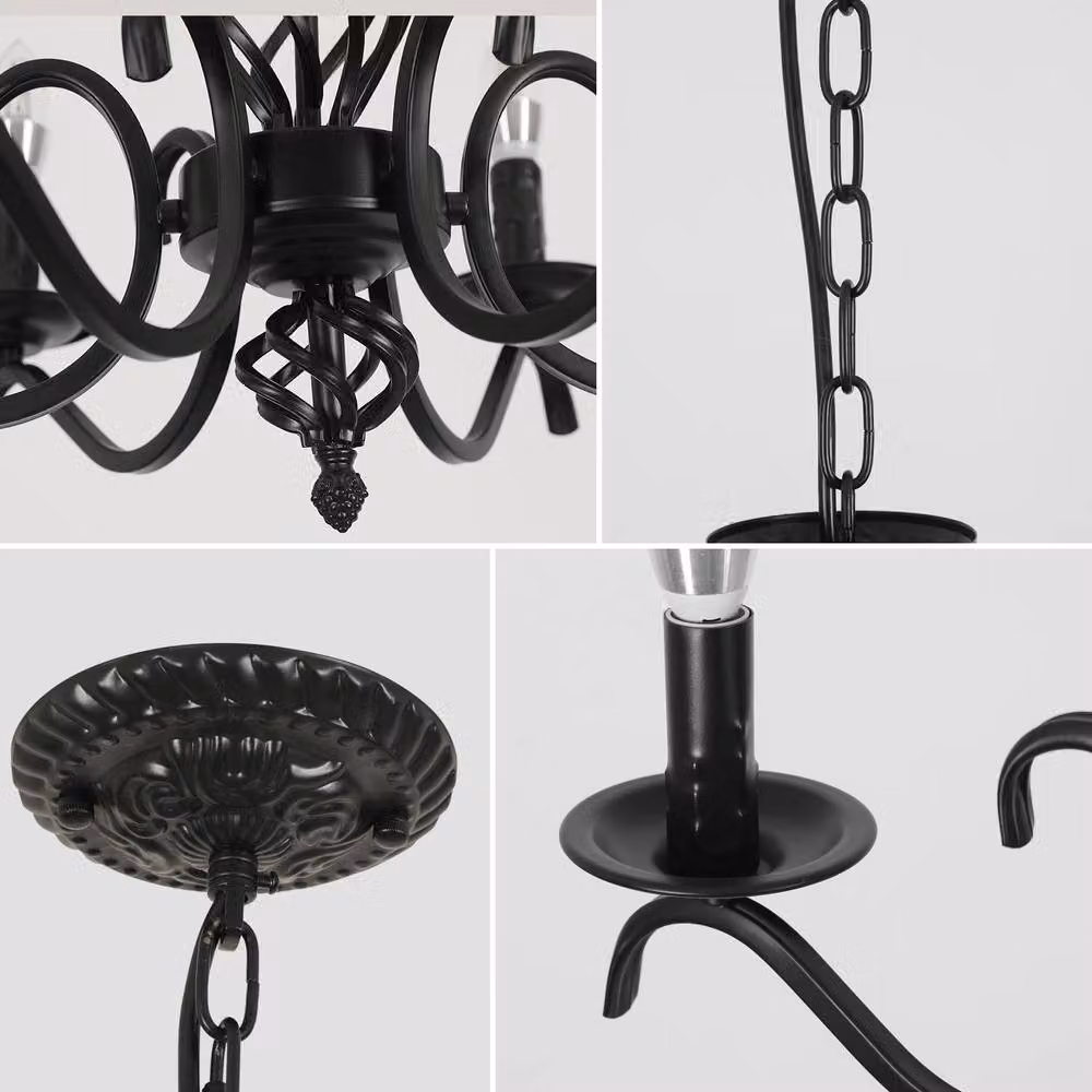 Pheashine Retro Industrial Black Metal Chandelier with Adjustable Chain and E14 Socket – 3