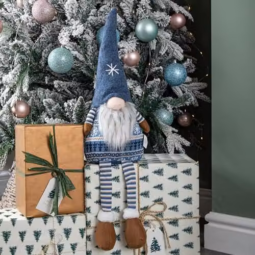 Samuel ALEXANDER Blue and Brown Nordic Christmas Gnome Gonk Tabletop Decoration, Height: 48 cm – 2