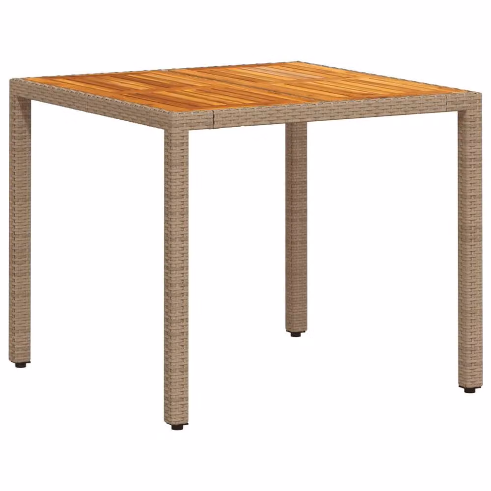 Berkfield Home Beige Poly Rattan Square Garden Table with Acacia Wood W/D/H: 90 x 90 x 75 cm – 2