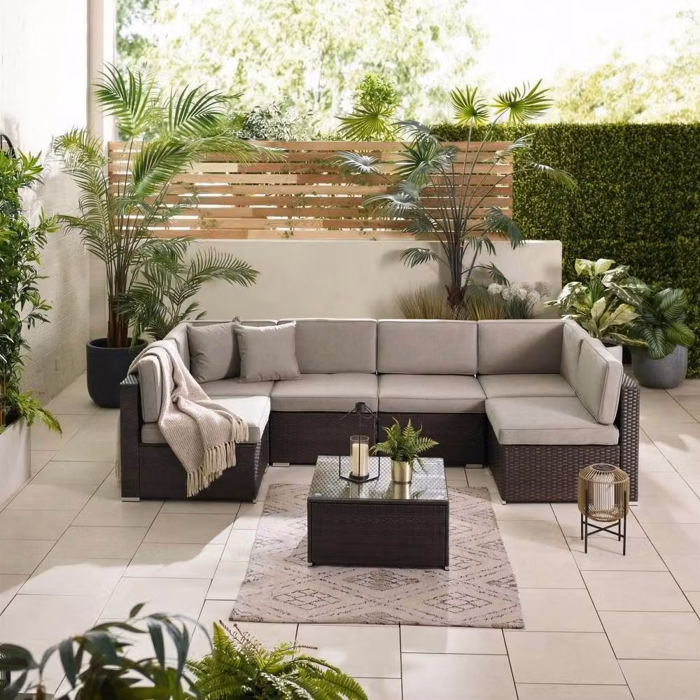 FurnitureboxUK Orlando 6 Seat Modular L Shape Corner Garden Rattan Sofa in Brown and Grey – 2