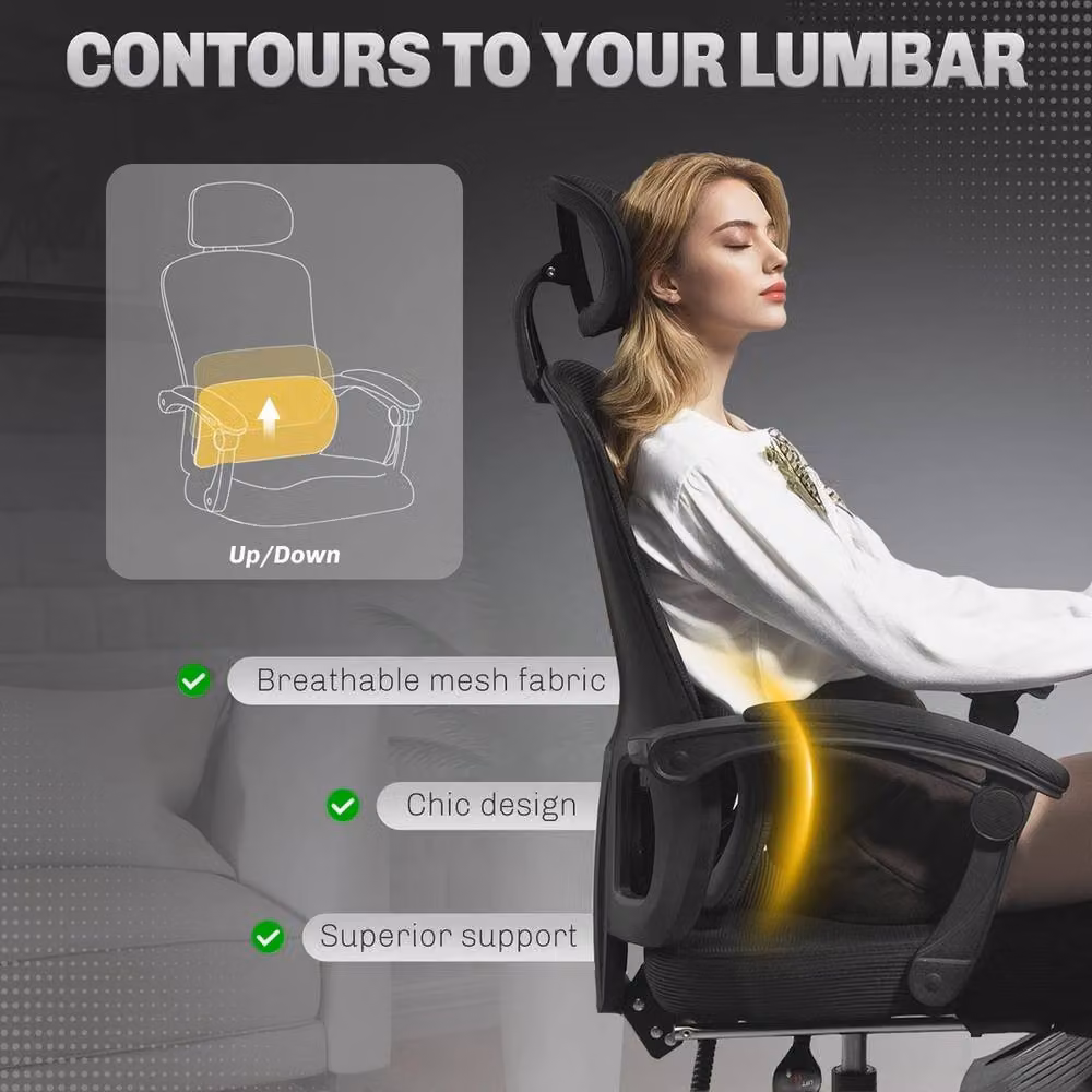 NESTLUNE Ergonomic Office Chair with Headrest in Black Fabric – 4