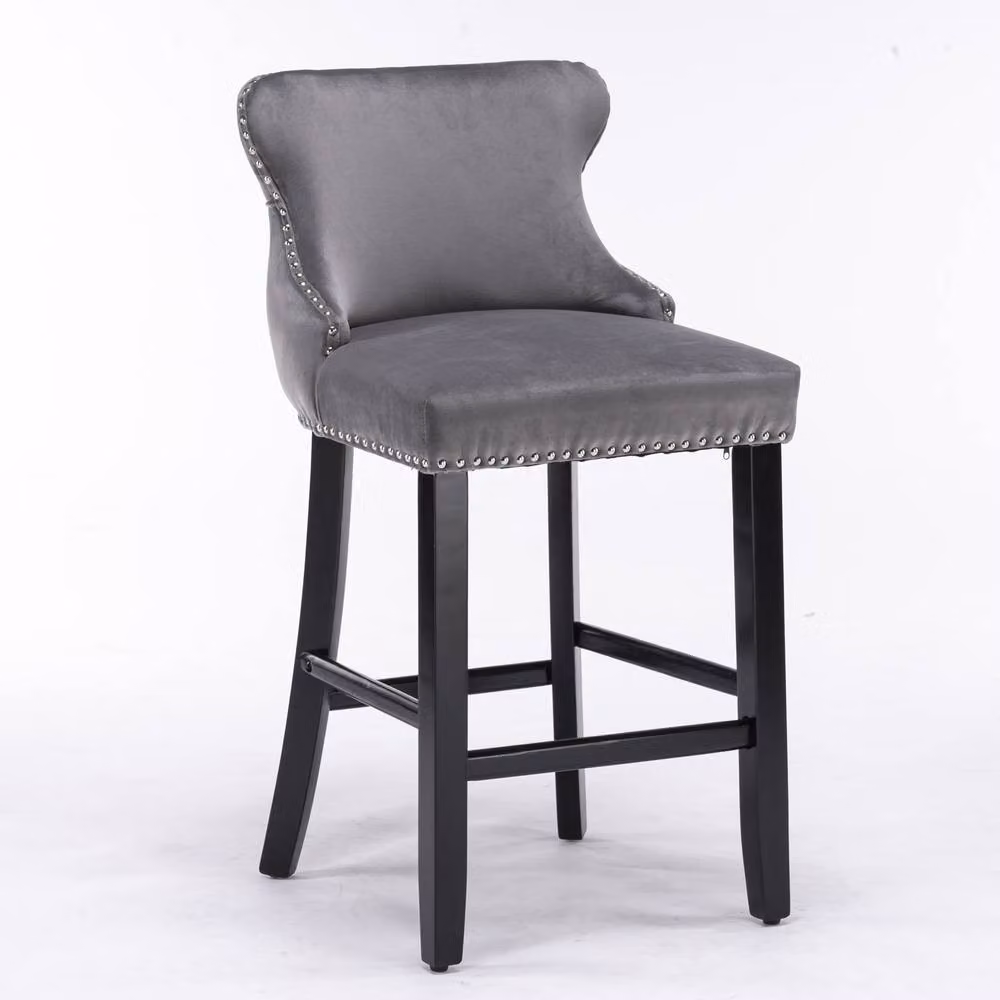 Modern Home Touch Set of 6 Grey Velvet Wing Back Bar Stools with Oak Wood Legs – 3