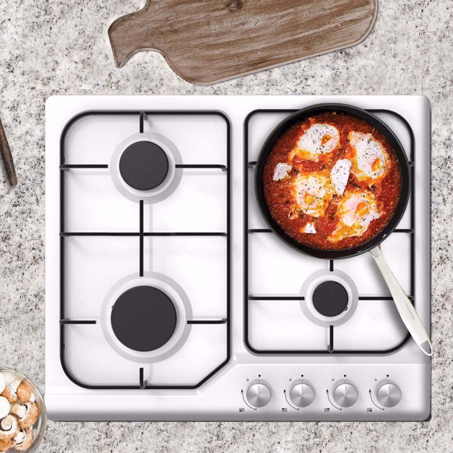 Statesman 4 Zone Gas Glass Hob with Front Dial Control and Automatic Ignition, White, 60 cm – 3