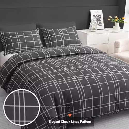 Grace 4 Piece Microfibre Super King Duvet Cover Set with Fitted Sheet in Black, Anthracite or Grey, Reversible and Breathable – 2
