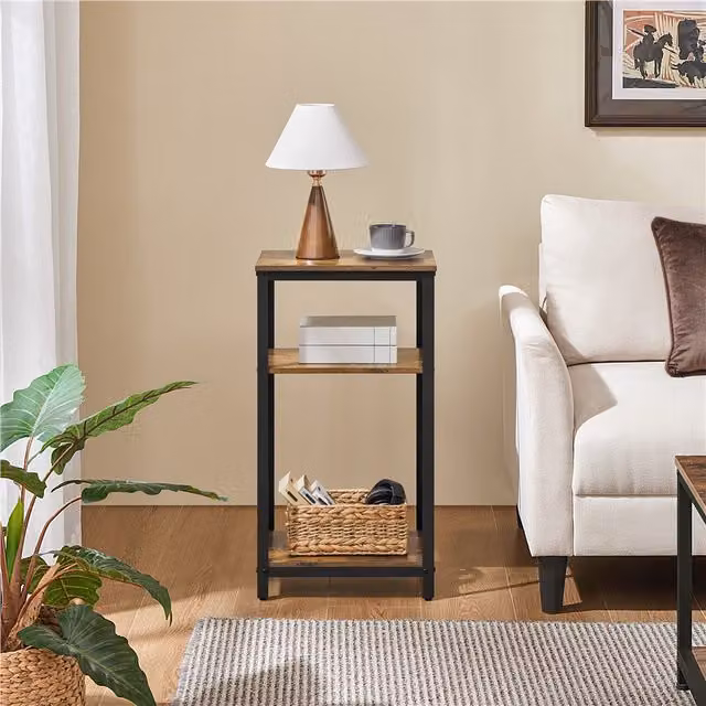 Yaheetech Rustic Brown Wooden End Table with 2-Tier Shelves for Living Room or Bedroom