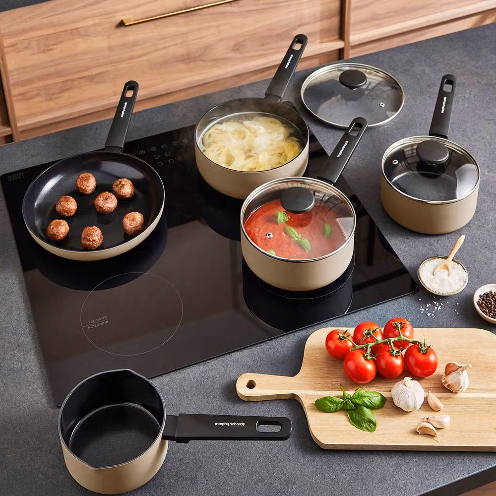 Morphy Richards 5-Piece Aluminium and Ceramic Saucepan and Frying Pan Set, Beige – 2