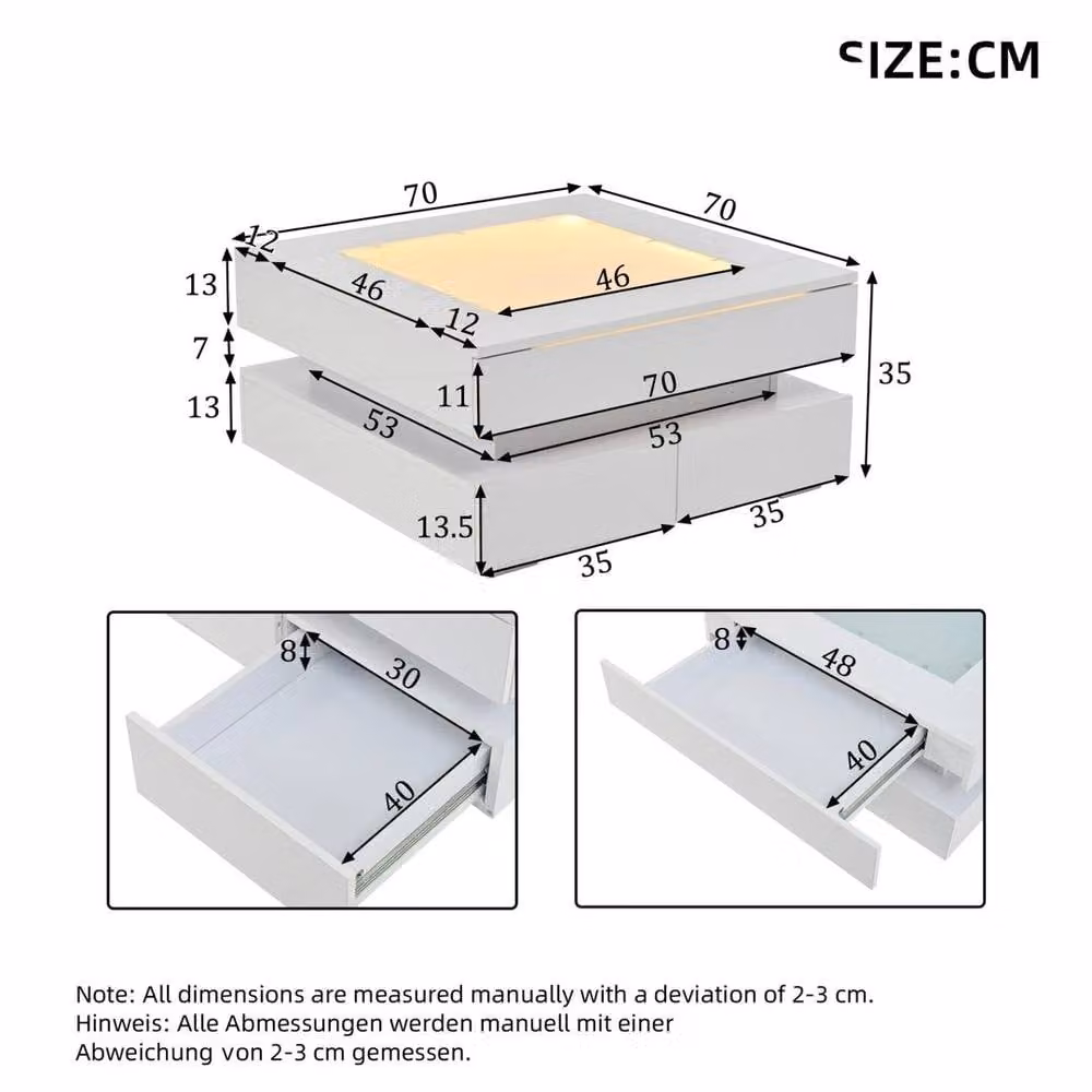KORVIXA Modern Square Coffee Table with Storage in White and Glass, W/D/H: 70 x 70 x 35 cm – 1