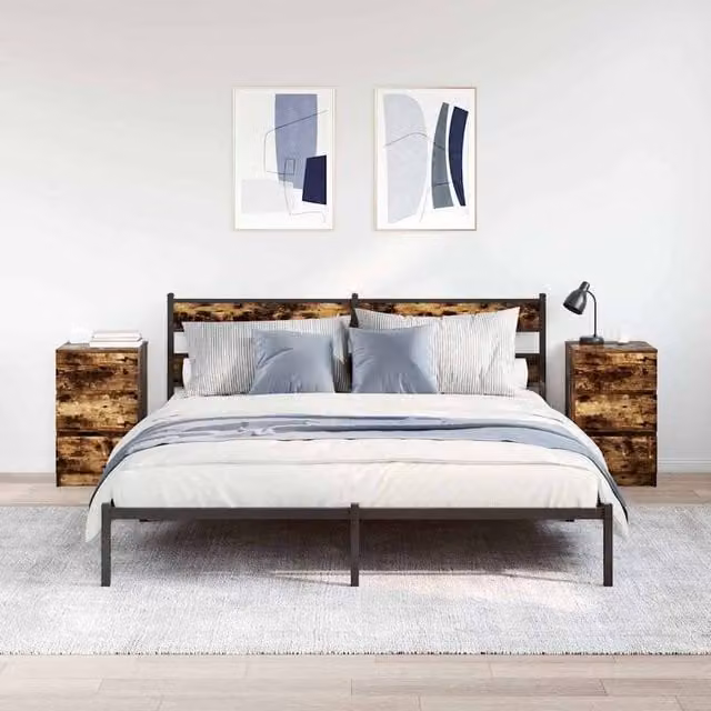 Berkfield Home Set of 2 Durable Bedside Cabinets with 3 Drawers, Smoked Oak, Brown, W/D/H: 39 x 35 x 65 cm – 1