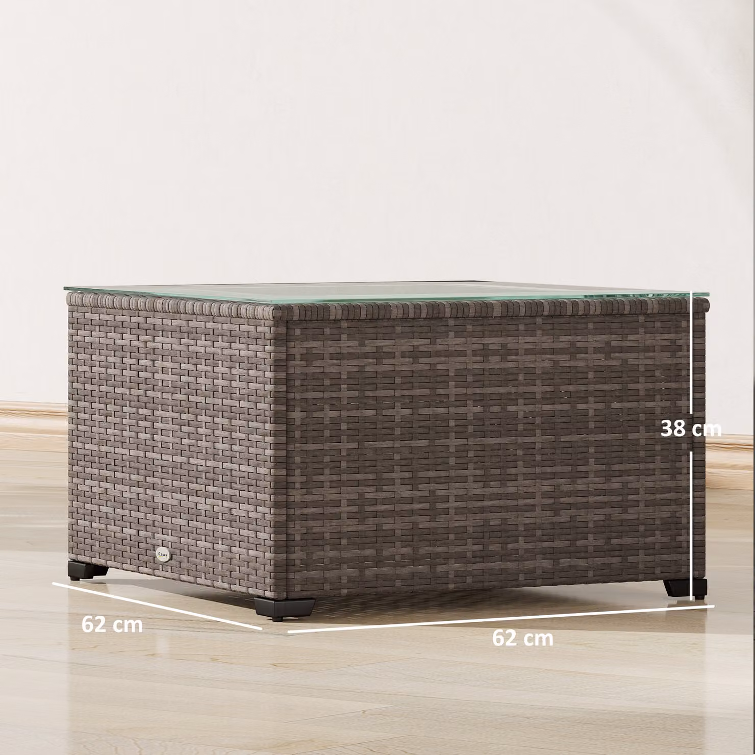Outsunny Black Rattan Garden Side Table with Glass Top, W/D/H: 62 x 62 x 38 cm – 3