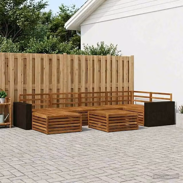 Berkfield Home 7 Piece Outdoor Sofa Set in Brown Wood – 1