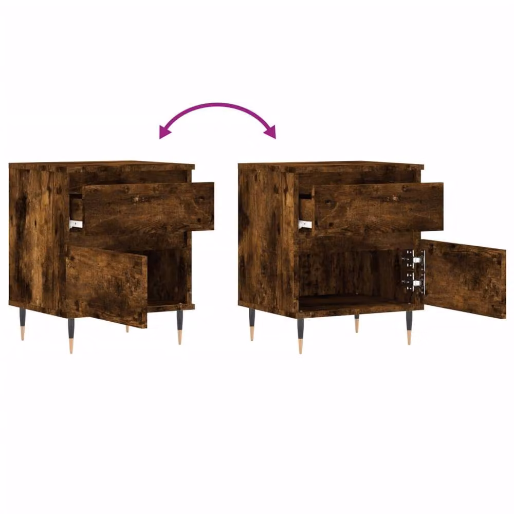Berkfield Home Set of 2 Smoked Oak Bedside Cabinets in Brown, W/D/H: 40 x 35 x 50 cm – 6