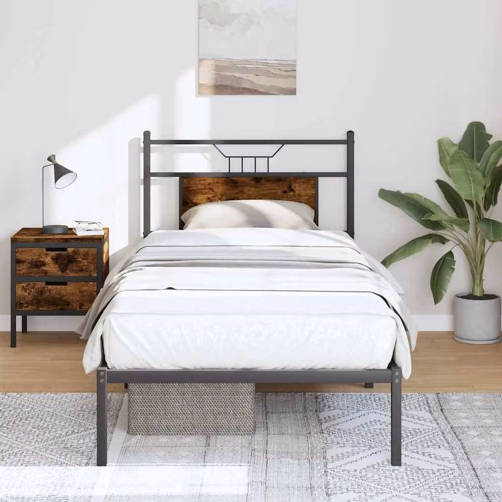 Berkfield Home Smoked Oak Bed Frame in Brown, W/D/H: 80 x 200 x 91.5 cm – 2