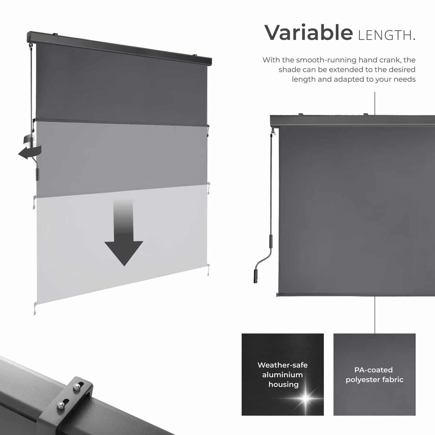 tectake Eloise Vertical Awning in Dark Grey, W/H: 160 x 250 cm – 3
