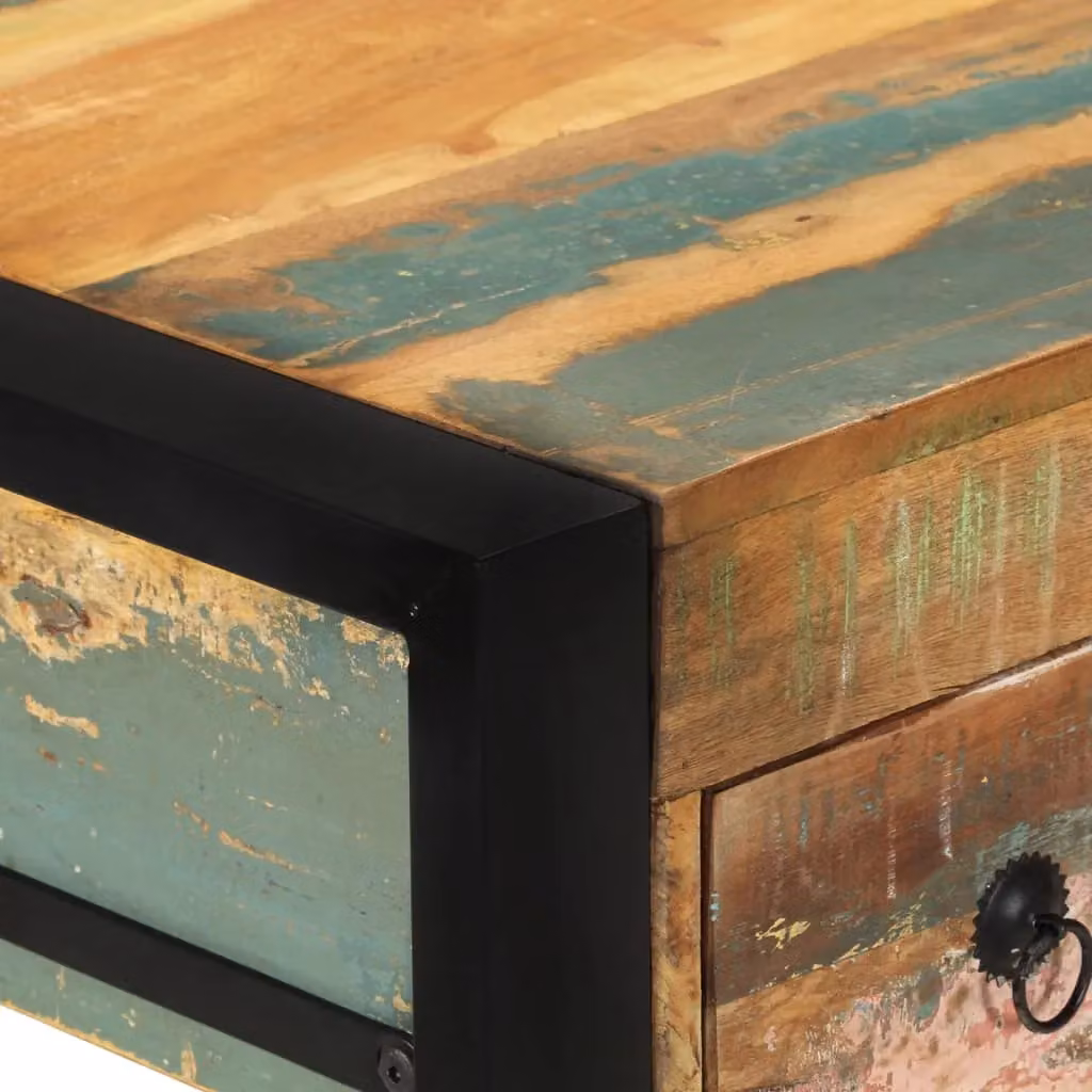 Berkfield Home Retro Writing Desk in Multicolour Solid Reclaimed Wood and Metal – 4