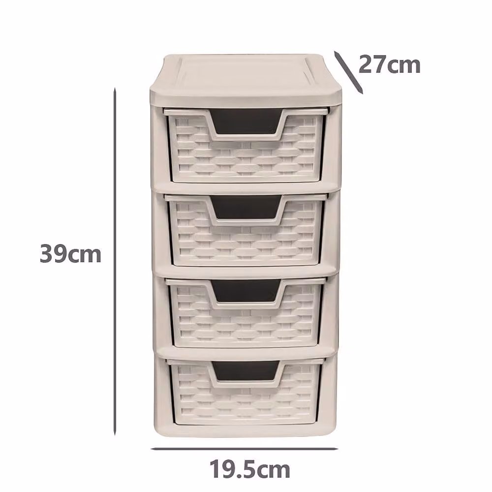 Simpa 4 Drawer Rattan Style Tower Storage Unit in Taupe and Beige, H: 38.5 cm, W: 19.5 cm – 2