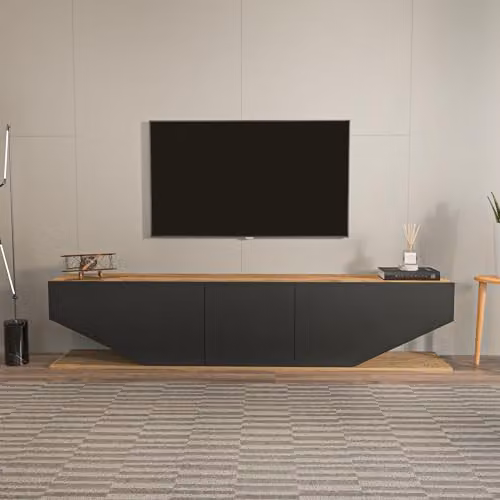 Decorotika Pearl Modern TV Stand in Black and Brown, W: 180 cm, D: 35 cm, H: 45 cm – 1