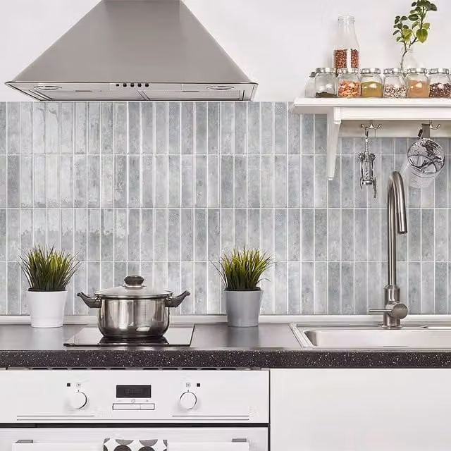 Livingandhome Set of 10 Glossy Self-Adhesive Wall Tile Stickers in Grey