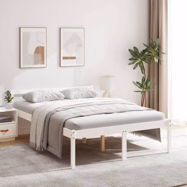 Berkfield Home White Solid Wood Pine Bed Frame W/D/H: 140 x 190 cm