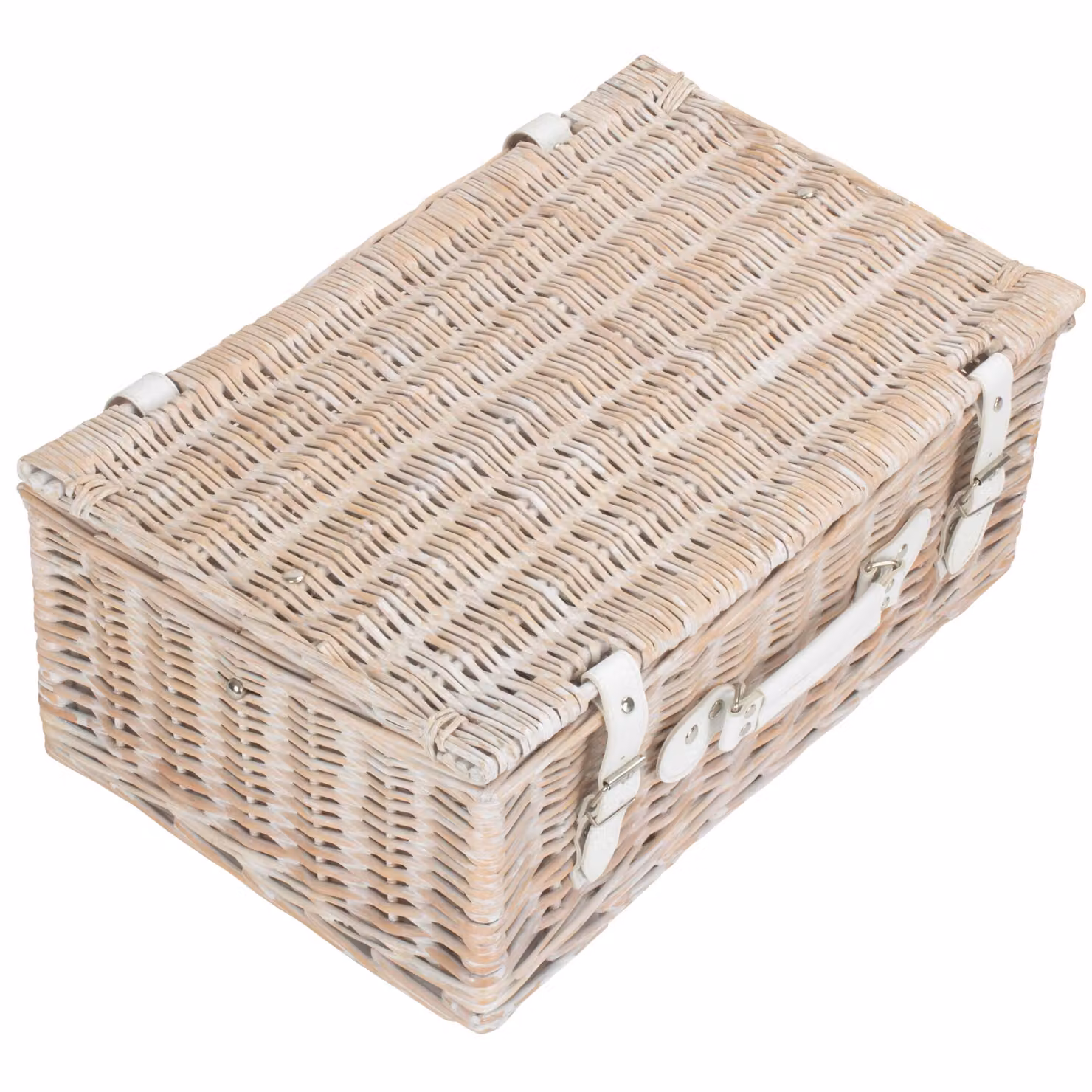 Red Hamper Wicker Picnic Basket in White Wash