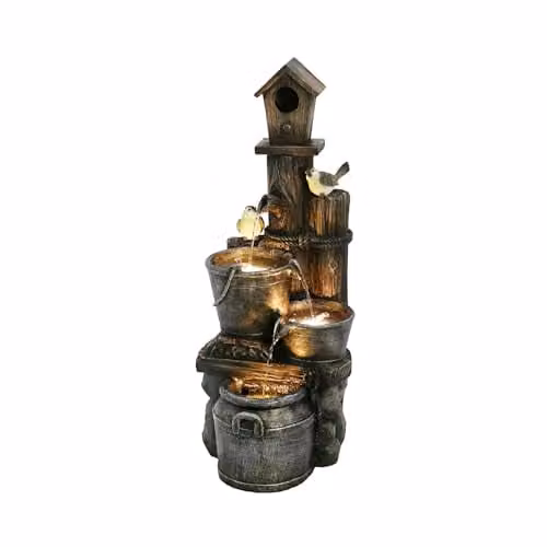 Serenity Bird House Water Feature in Natural Brown, Polyresin Cascading Garden Oasis, Height: 89 cm – 1