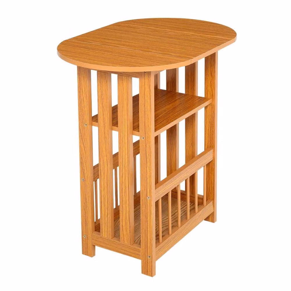 FORGEVIO Brown Drop Leaf Side Table and Foldable Magazine Rack – 3
