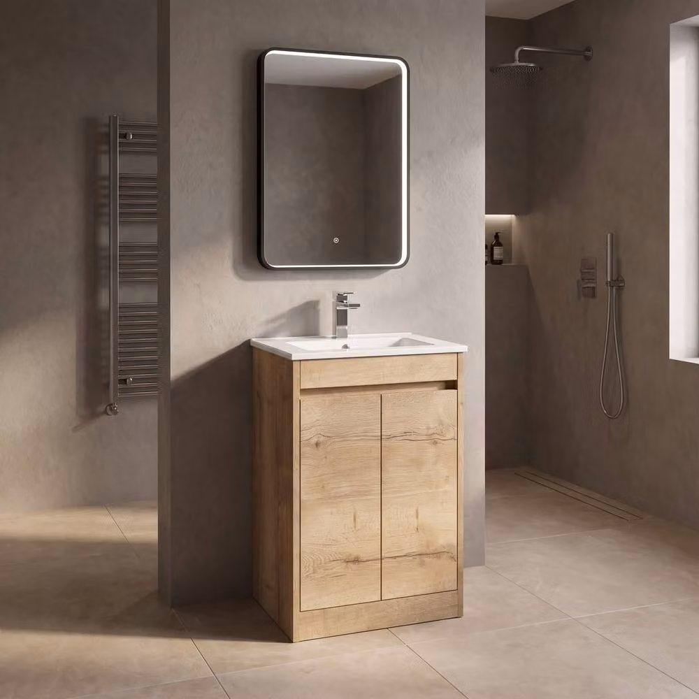 Balterley Chartley 2 Door Freestanding Bathroom Vanity Unit with Minimalist Basin in Autumn Oak Brown, Width: 50 cm – 2