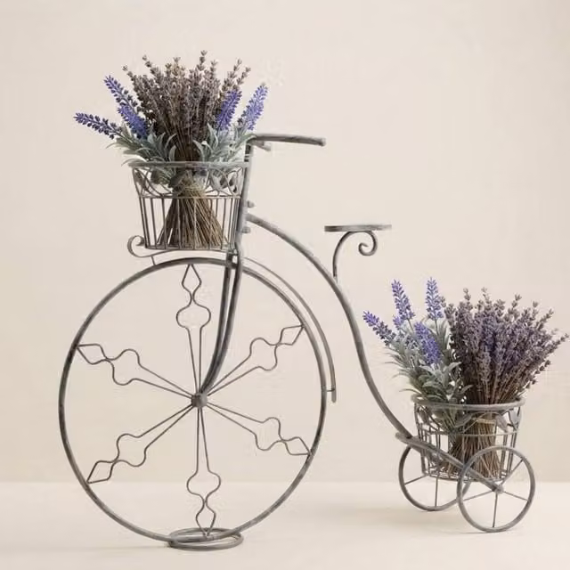 Minster Stylish Living Ltd Metal Bicycle Planter in Grey, W107 x D26 x H87 cm
