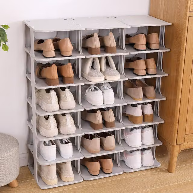 Livingandhome 6-Tier Tall Plastic Freestanding Shoe Storage Rack, White