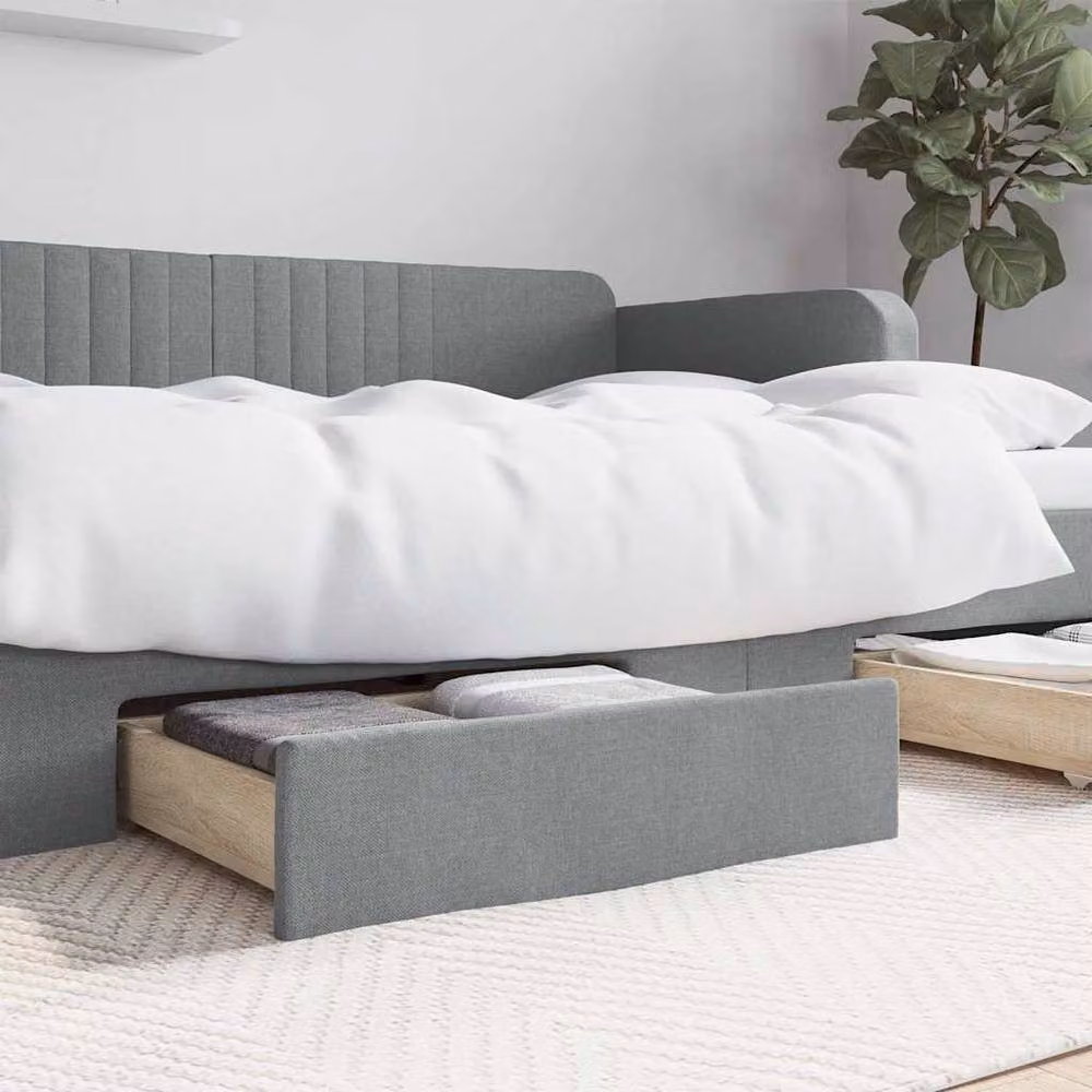 Berkfield Home Bed Storage Drawers, 2 Piece Set in Light Grey Engineered Wood and Fabric – 2