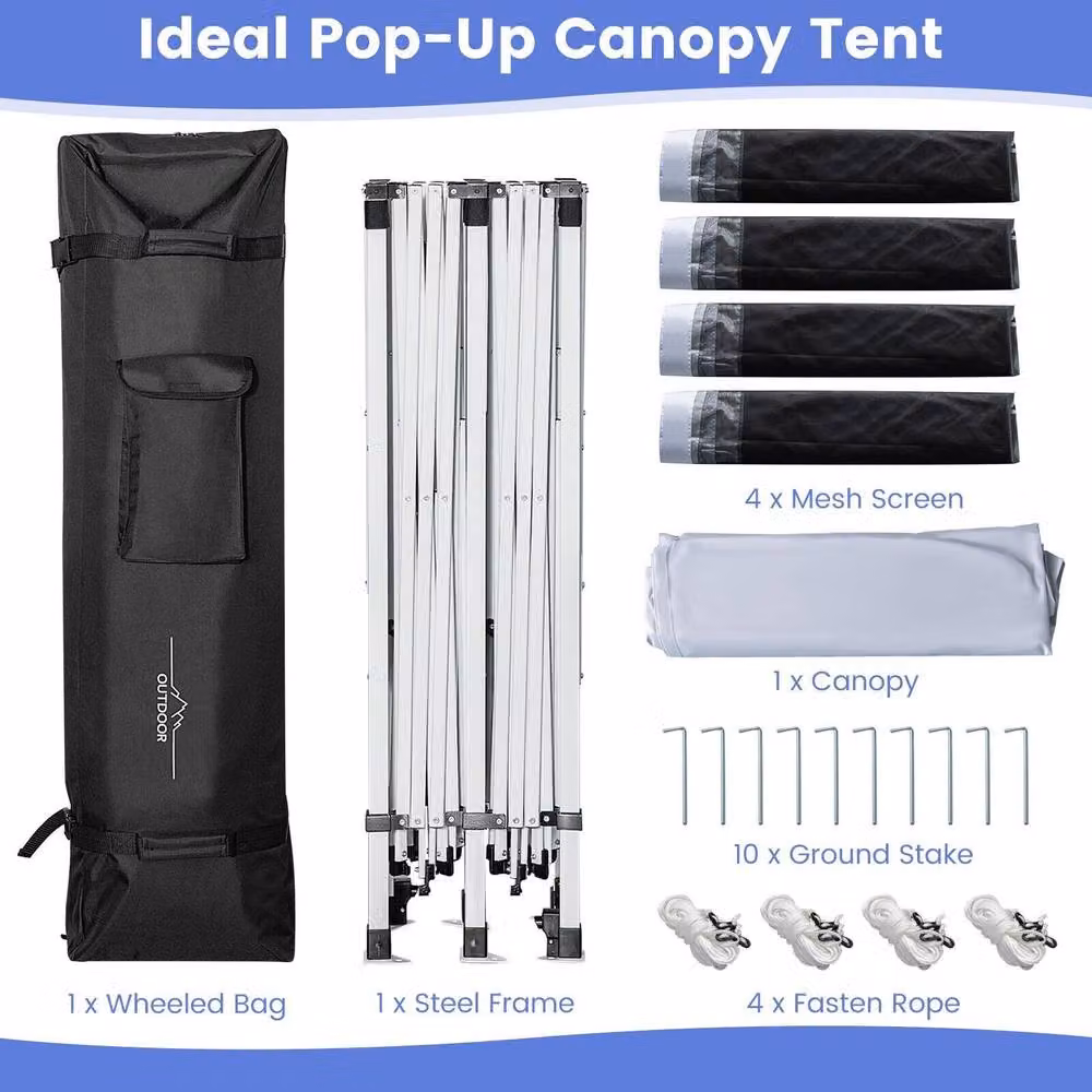 Costway White Pop-Up Canopy Party Tent and Portable Garage with Sidewalls, W: 6 m, D: 3 m, H: 2.9 m – 3