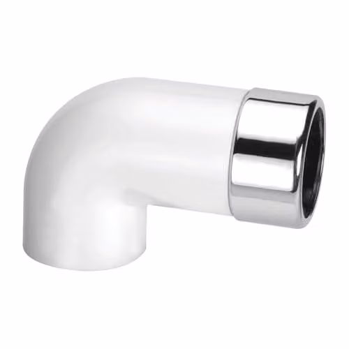 McAlpine Chrome Plated 90 Degree Elongated Brass to ABS Conversion Elbow 32mm in Silver and White