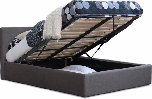 Modernique Fabric Ottoman Storage Bed with High Headboard and Gas Lift Base, Grey, W/D/H: 140 x 200 x 88 cm – 1