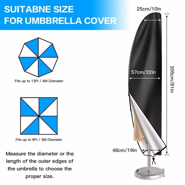 EONLION Black Polyester Cantilever Parasol Cover for 265cm Banana Umbrellas, Diameter: 100 cm