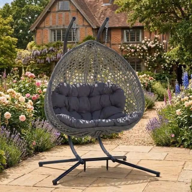 Rosewood & Stone Home Petworth Double Egg Chair, 2 Seater, Dark Grey on Grey – 1