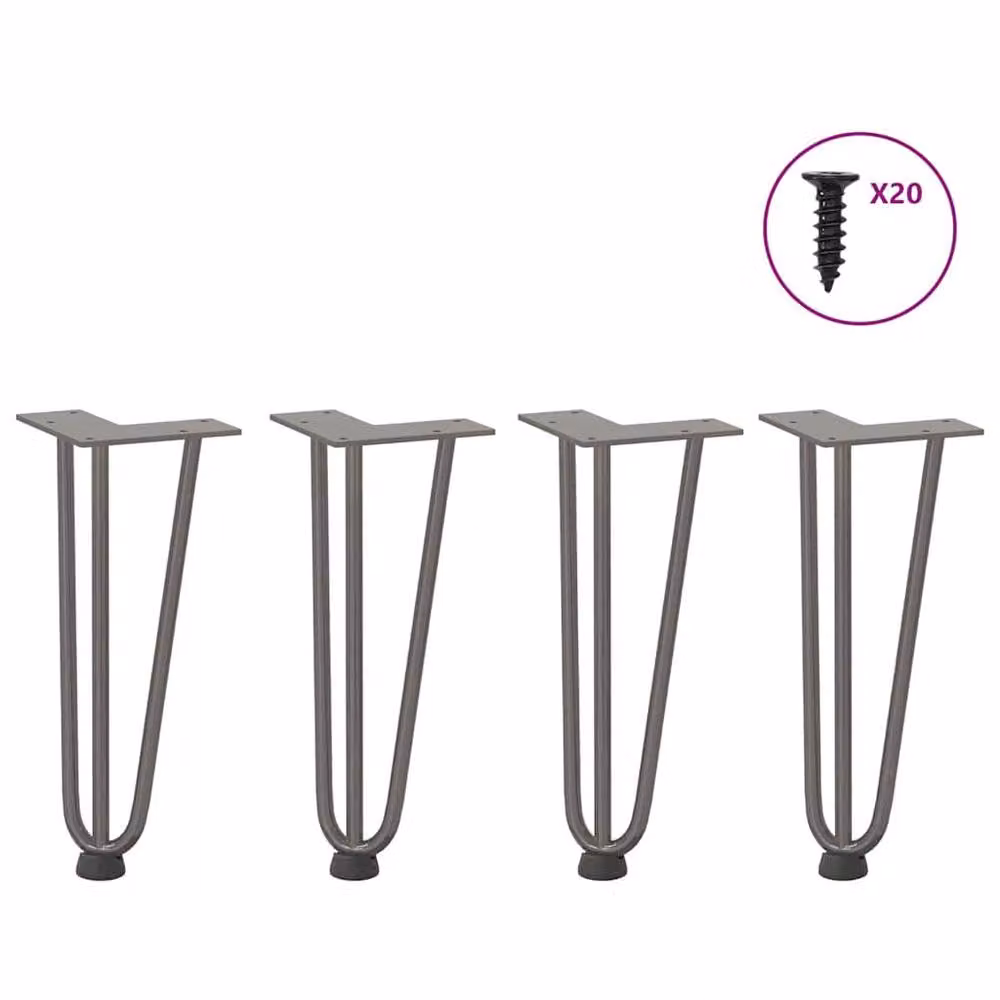 Berkfield Home Hairpin Table Legs, 4 Pieces, Grey Steel, Height: 30 cm